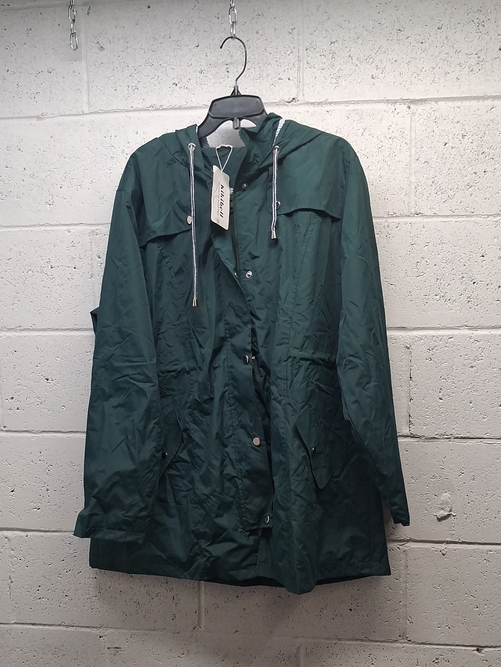 NWT Womens Plus Size Kikibell Lightweight Green Rain Hooded Jacket